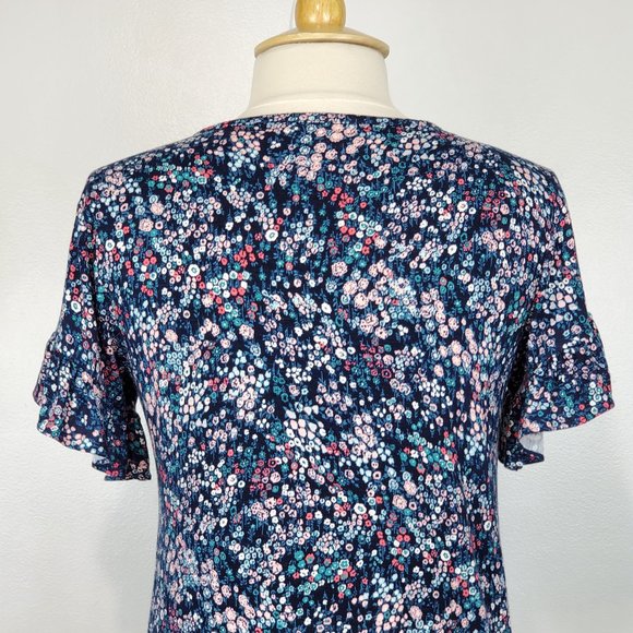 LOFT Outlet Soft Stretchy Ditsy Floral Short Ruffle Sleeve Top, Size M - Picture 8 of 12